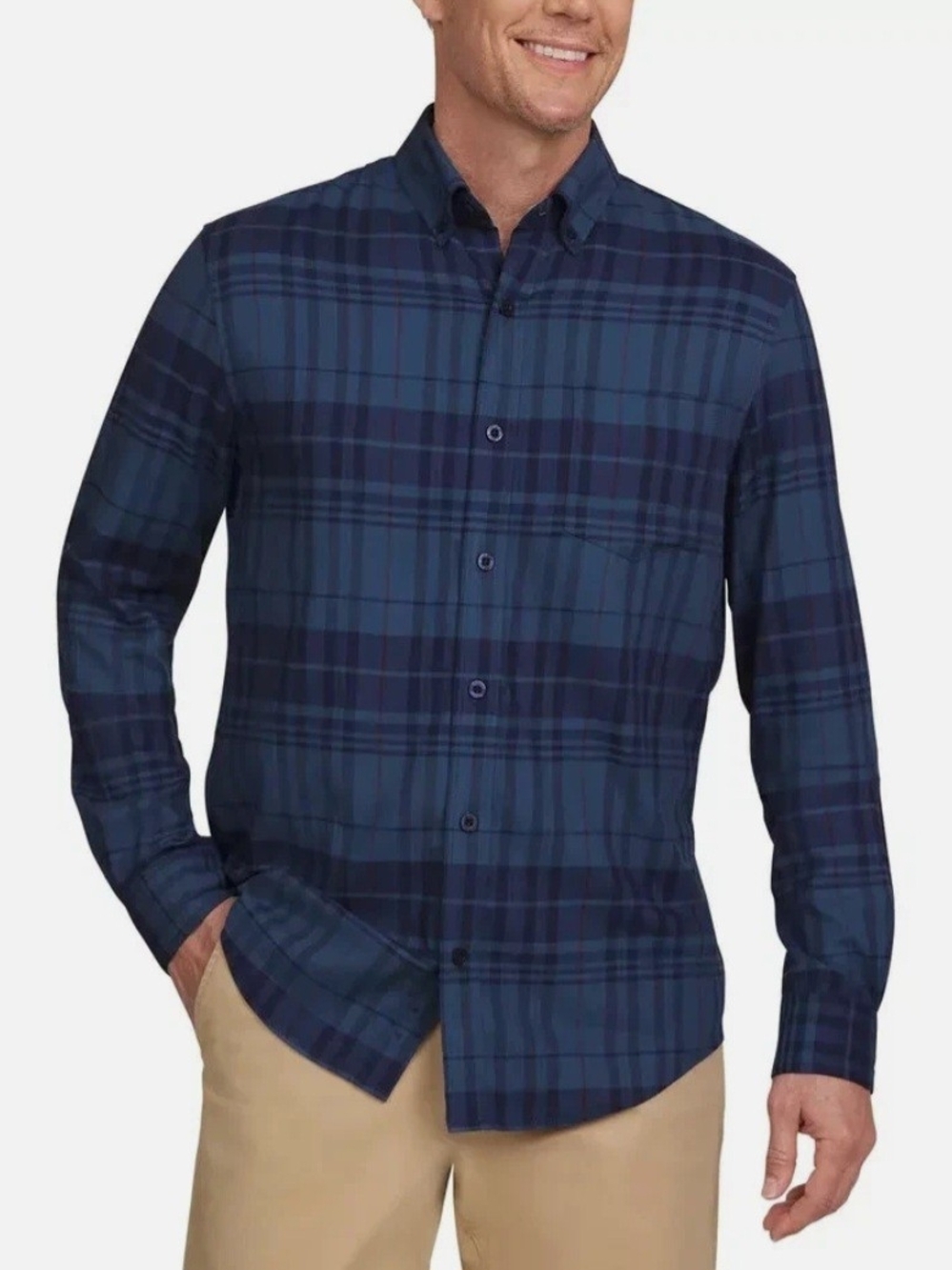 Lands' End Men's Blue Plaid Button-Down Shirt